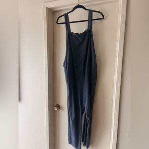 Eileen Fisher Blue Jumpsuit with Wide Straps and Relaxed Silhouette